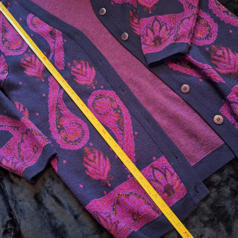 Vintage Jeanne Pierre Purple & Blue Cardigan Paisley Pattern - Picture 4 of 12